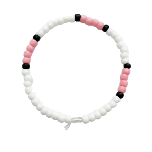 Pink and White Beaded Bracelet with Black Accents