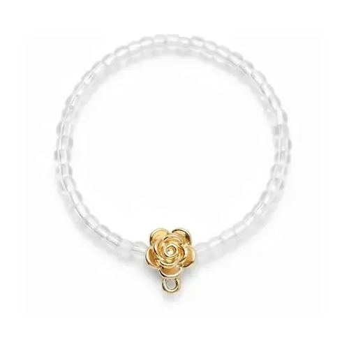 Clear Beaded Bracelet with Gold Flower Charm