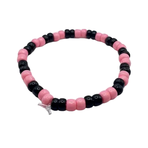 Pink and Black Beaded Bra...