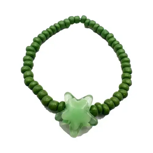 Green Beaded Bracelet with Translucent Flower